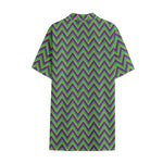 Mardi Gras Zigzag Pattern Print Cotton Hawaiian Shirt