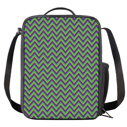 Mardi Gras Zigzag Pattern Print Crossbody Lunch Bag