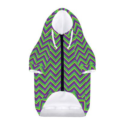Mardi Gras Zigzag Pattern Print Dog Zip Up Hoodie