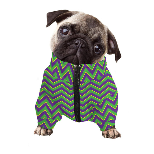 Mardi Gras Zigzag Pattern Print Dog Zip Up Jacket