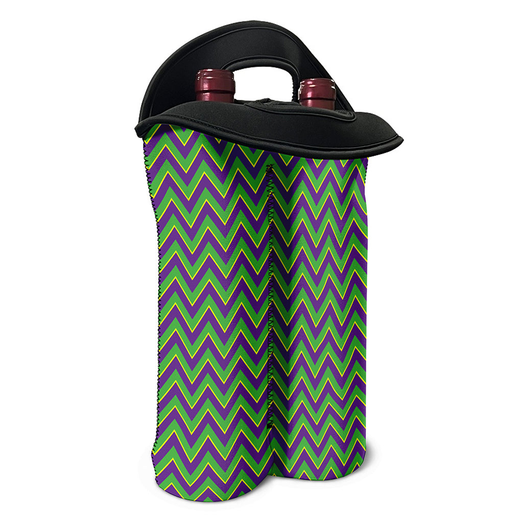 Mardi Gras Zigzag Pattern Print Double Neoprene Wine Tote