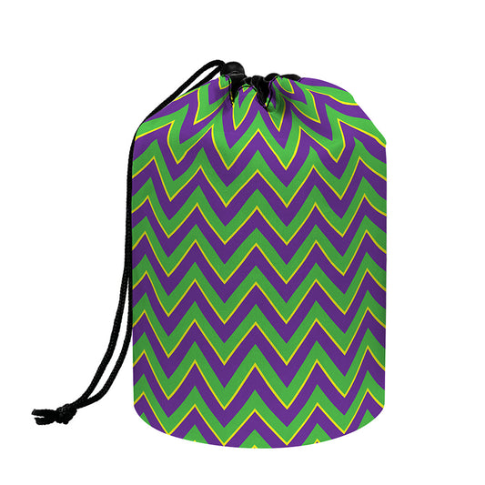 Mardi Gras Zigzag Pattern Print Drawstring Makeup Bag