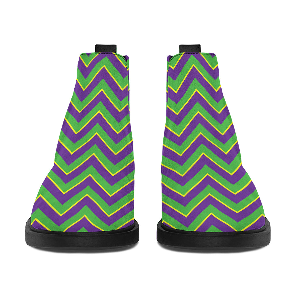 Mardi Gras Zigzag Pattern Print Flat Ankle Boots