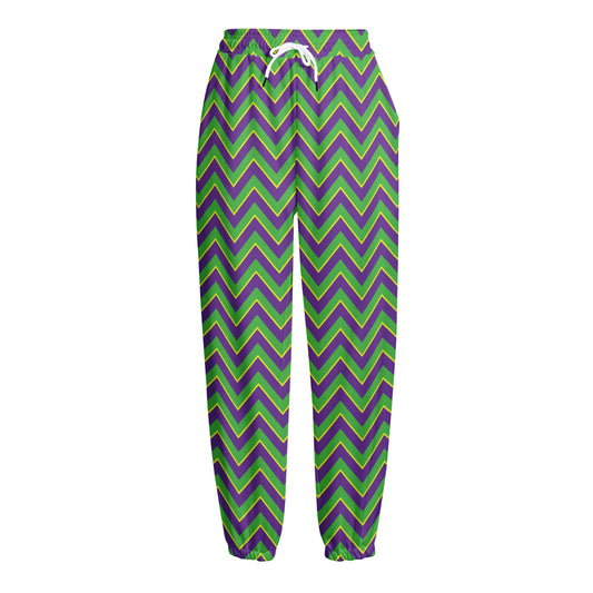 Mardi Gras Zigzag Pattern Print Fleece Lined Knit Pants