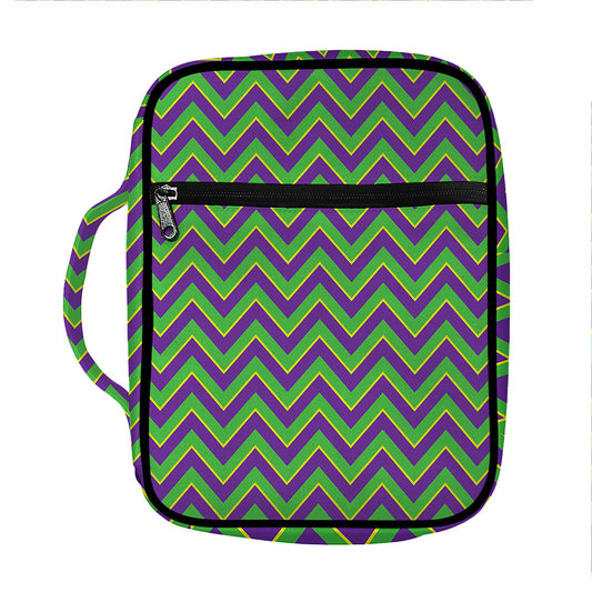 Mardi Gras Zigzag Pattern Print Front Pocket Bible Bag