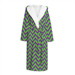 Mardi Gras Zigzag Pattern Print Hooded Bathrobe