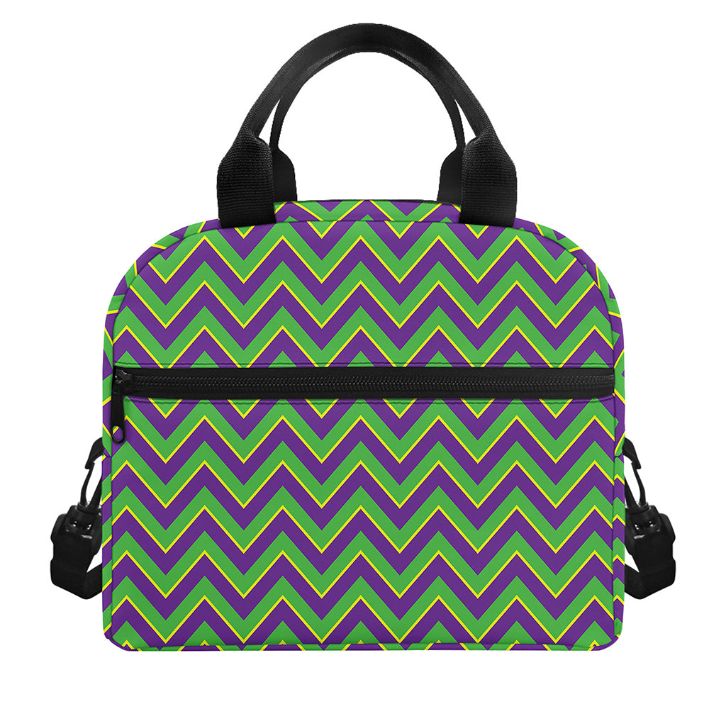 Mardi Gras Zigzag Pattern Print Insulated Lunch Bag