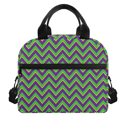 Mardi Gras Zigzag Pattern Print Insulated Lunch Bag