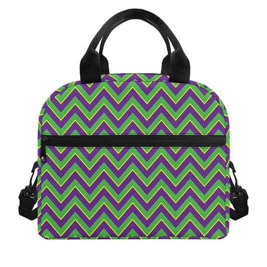 Mardi Gras Zigzag Pattern Print Insulated Lunch Bag