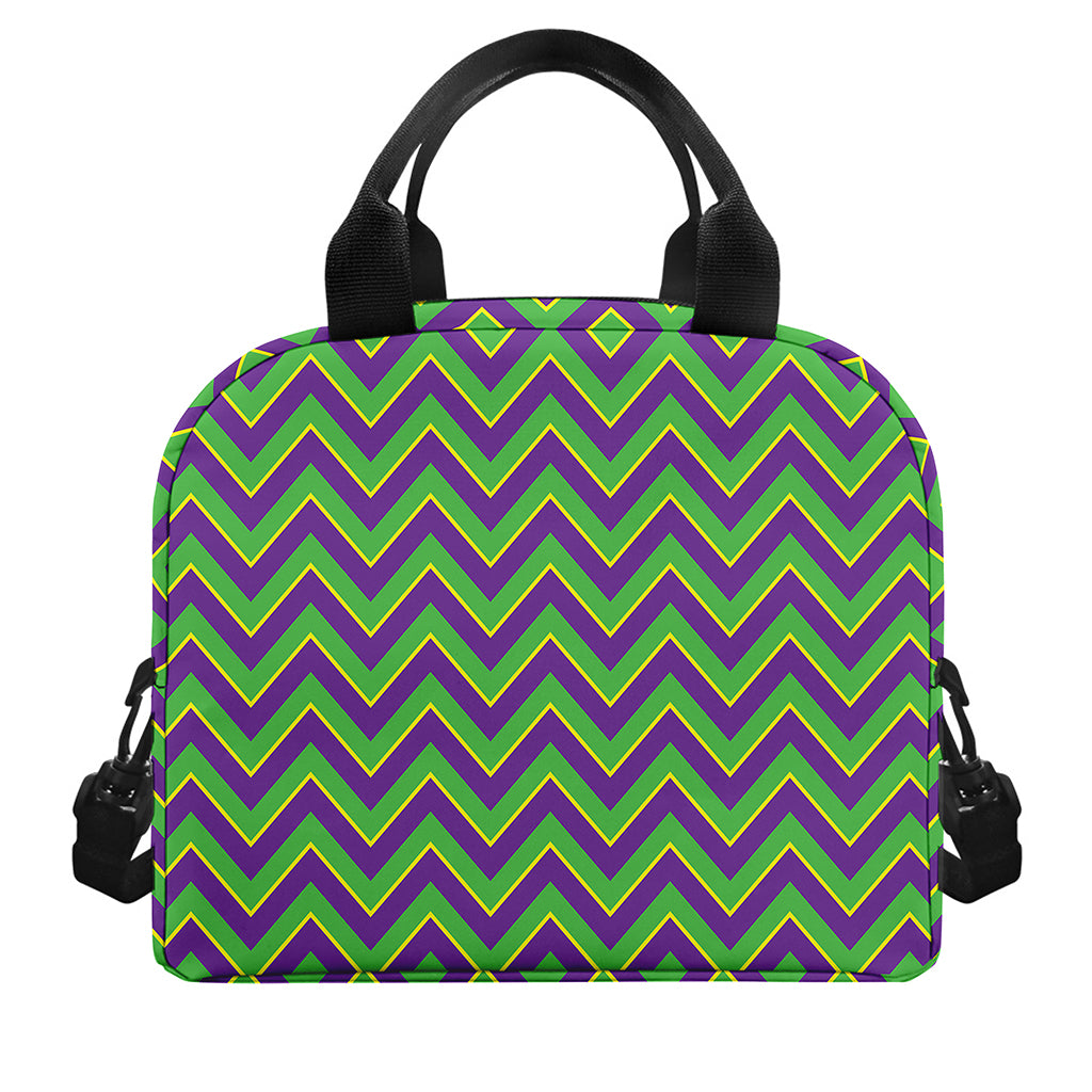 Mardi Gras Zigzag Pattern Print Insulated Lunch Bag