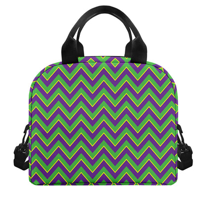 Mardi Gras Zigzag Pattern Print Insulated Lunch Bag