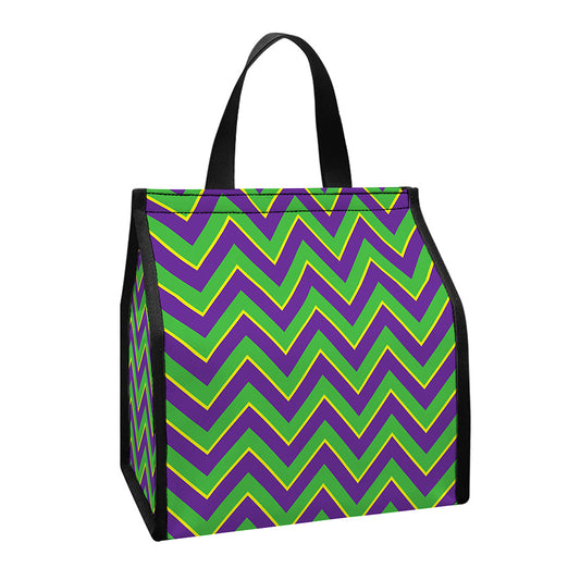 Mardi Gras Zigzag Pattern Print Insulated Lunch Tote