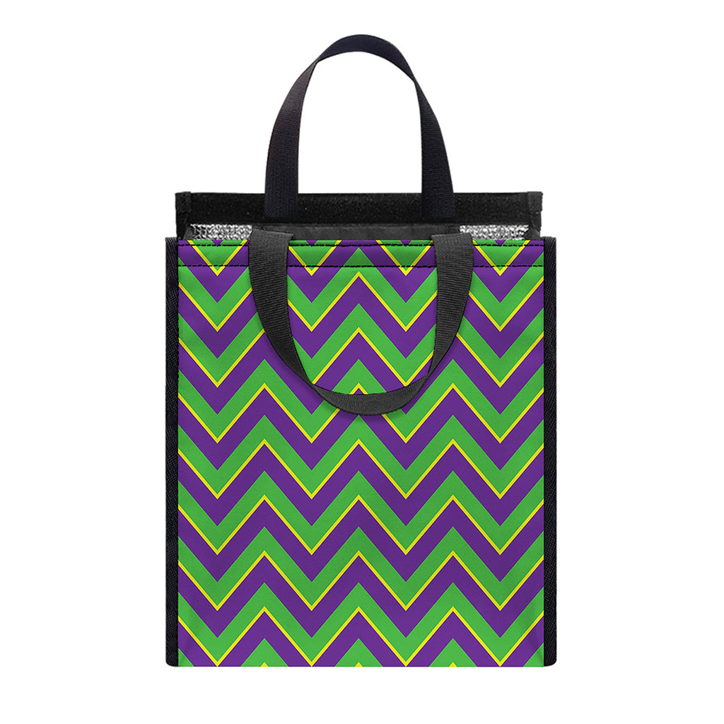 Mardi Gras Zigzag Pattern Print Insulated Lunch Tote