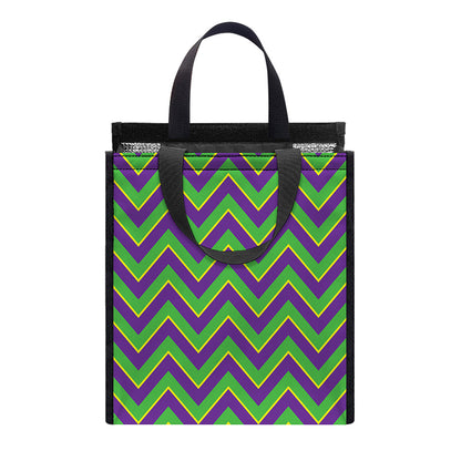 Mardi Gras Zigzag Pattern Print Insulated Lunch Tote