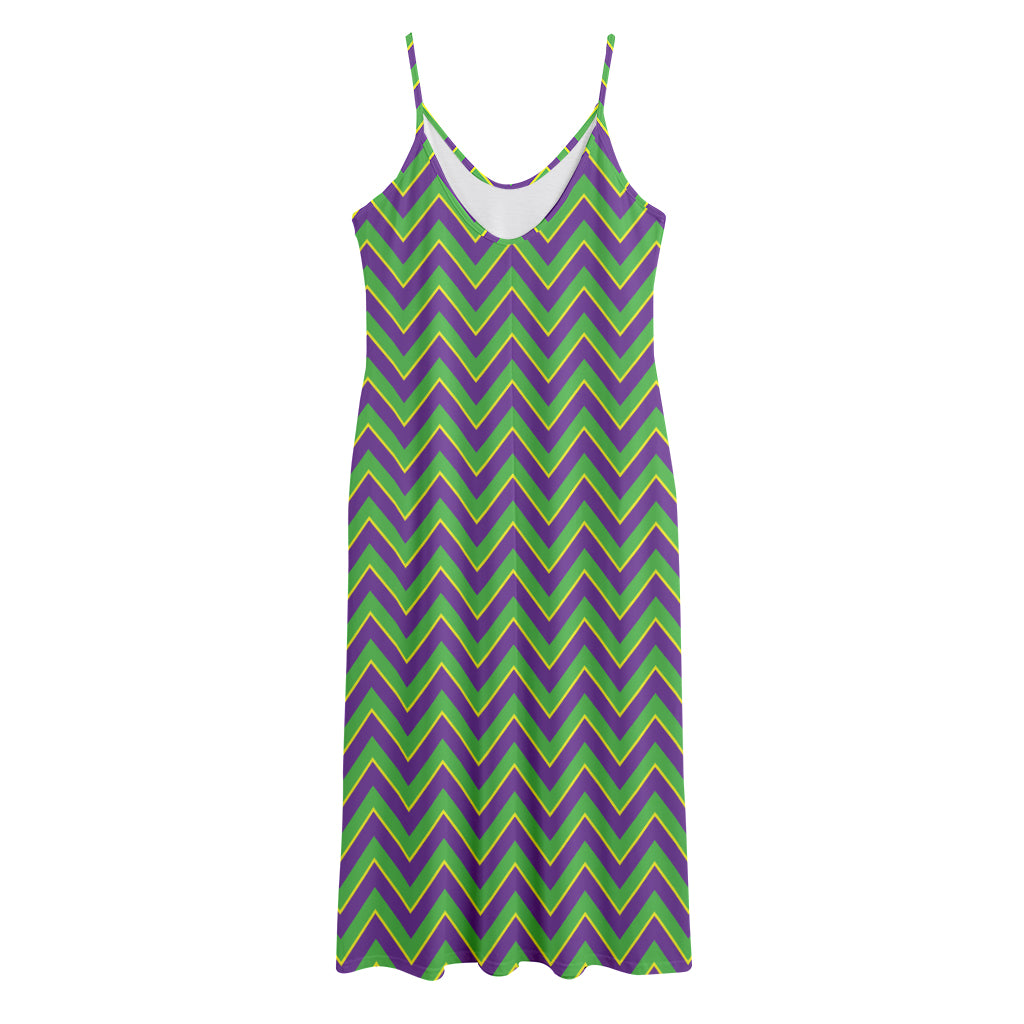 Mardi Gras Zigzag Pattern Print Jersey Midi Cami Dress