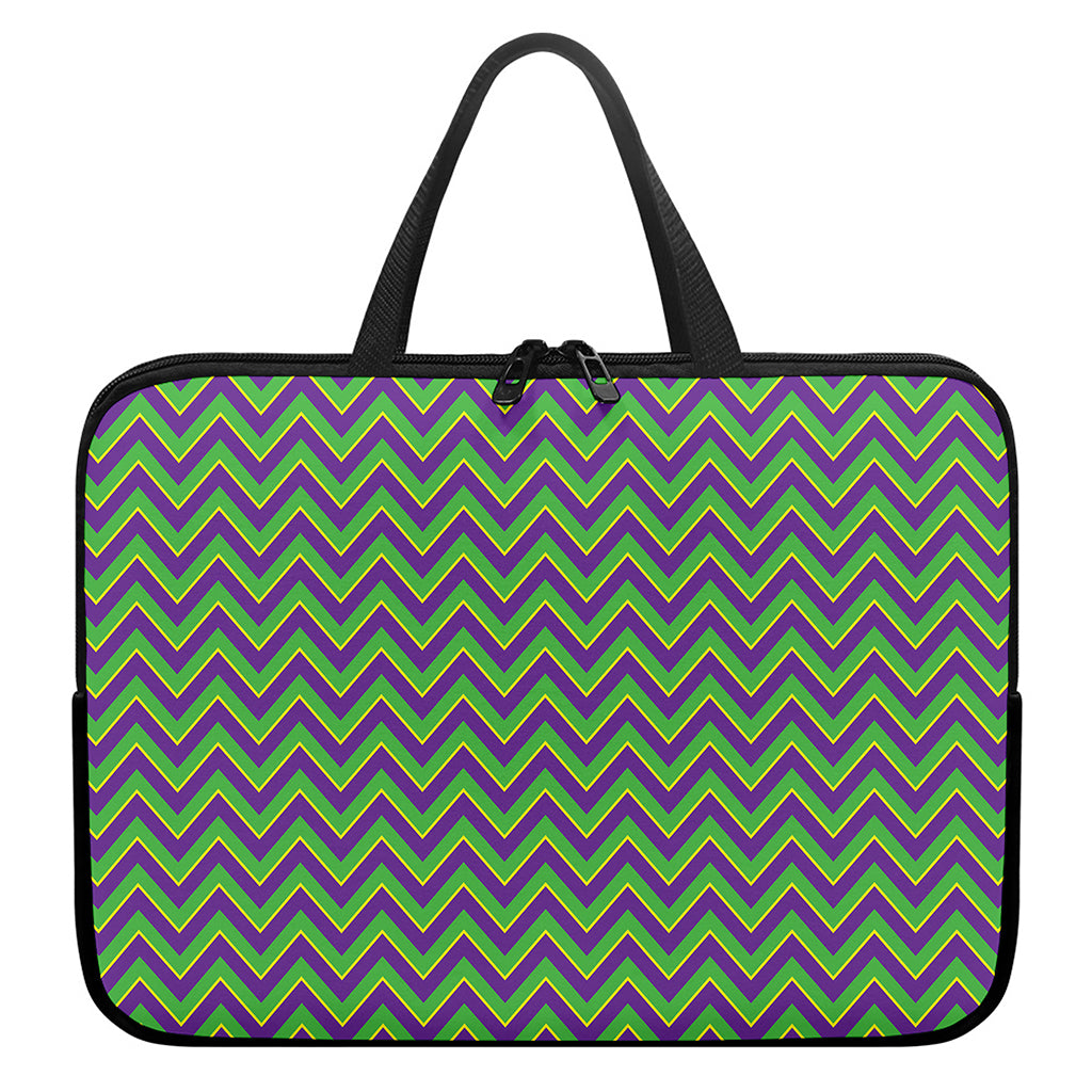 Mardi Gras Zigzag Pattern Print Laptop Sleeve With Handle
