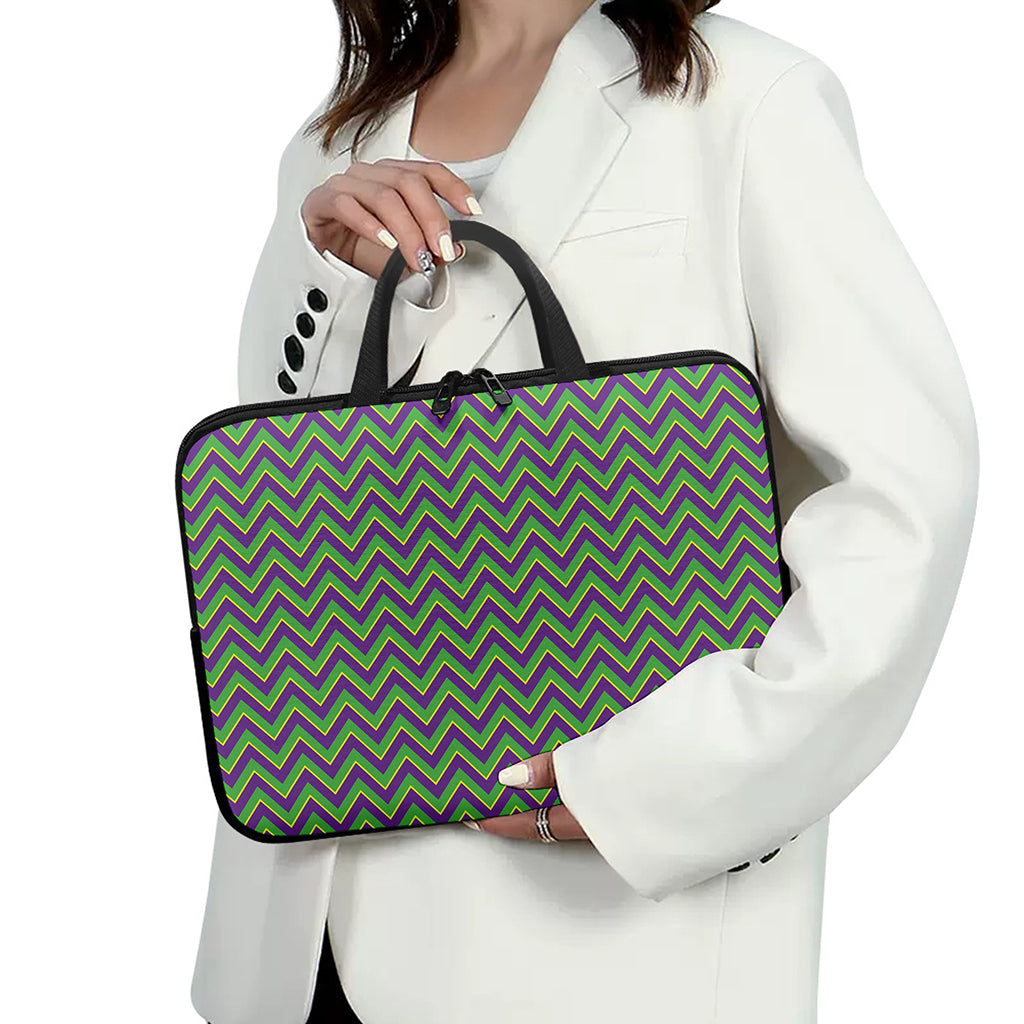 Mardi Gras Zigzag Pattern Print Laptop Sleeve With Handle