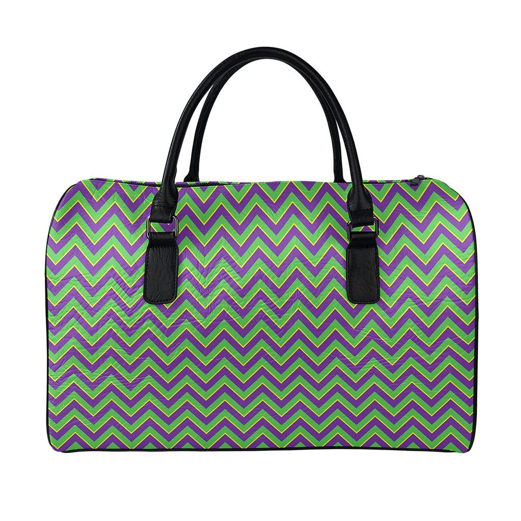 Mardi Gras Zigzag Pattern Print Leather Duffle Bag