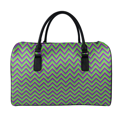 Mardi Gras Zigzag Pattern Print Leather Duffle Bag