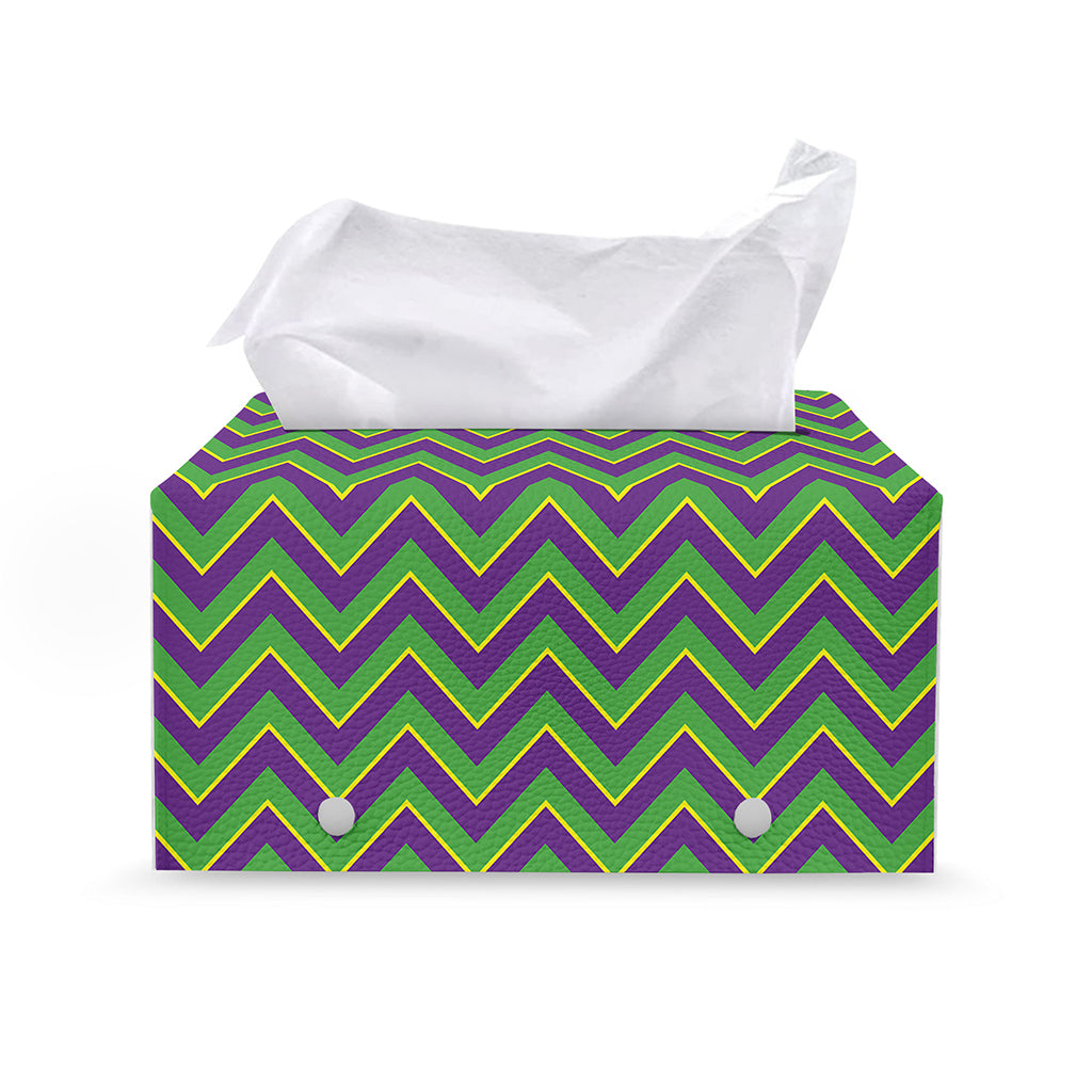 Mardi Gras Zigzag Pattern Print Leather Tissue Box Cover