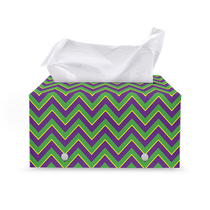 Mardi Gras Zigzag Pattern Print Leather Tissue Box Cover