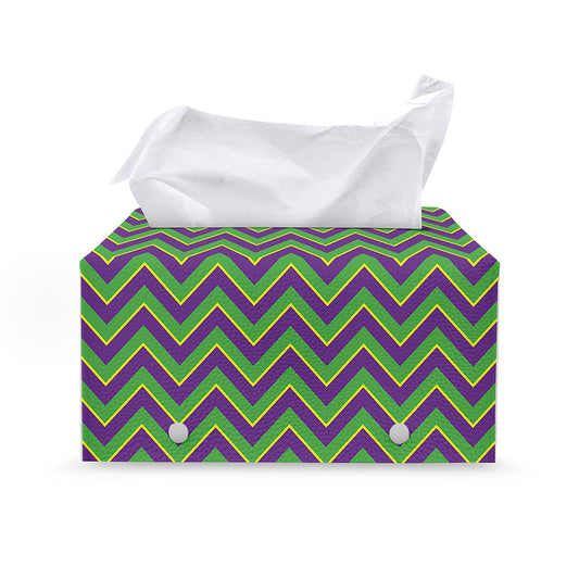 Mardi Gras Zigzag Pattern Print Leather Tissue Box Cover