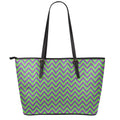 Mardi Gras Zigzag Pattern Print Leather Tote Bag With Zipper