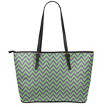 Mardi Gras Zigzag Pattern Print Leather Tote Bag