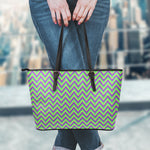 Mardi Gras Zigzag Pattern Print Leather Tote Bag