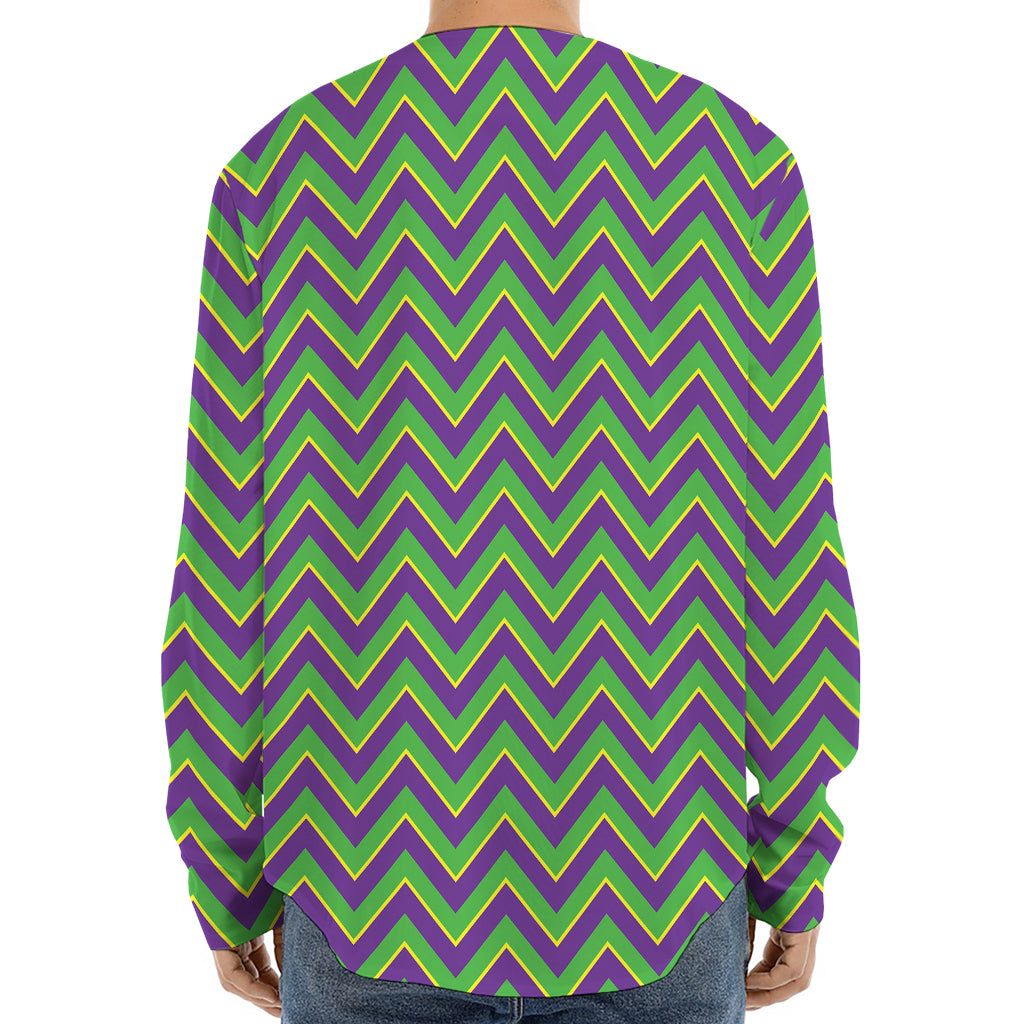 Mardi Gras Zigzag Pattern Print Long Sleeve Baseball Jersey