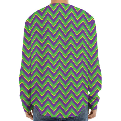 Mardi Gras Zigzag Pattern Print Long Sleeve Baseball Jersey