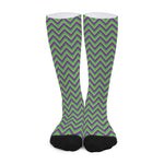 Mardi Gras Zigzag Pattern Print Long Socks
