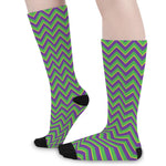 Mardi Gras Zigzag Pattern Print Long Socks