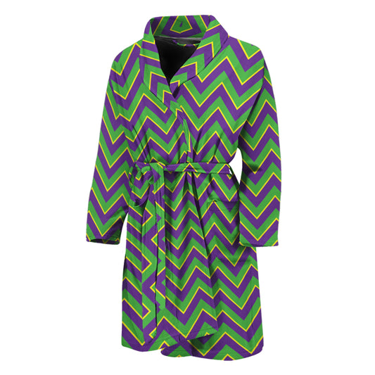 Mardi Gras Zigzag Pattern Print Men's Bathrobe
