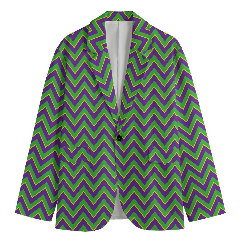 Mardi Gras Zigzag Pattern Print Men's Cotton Blazer