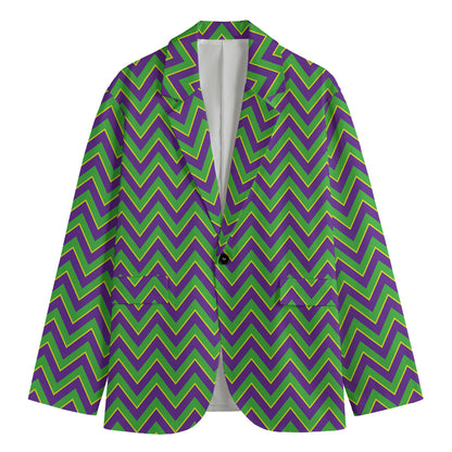 Mardi Gras Zigzag Pattern Print Men's Cotton Blazer