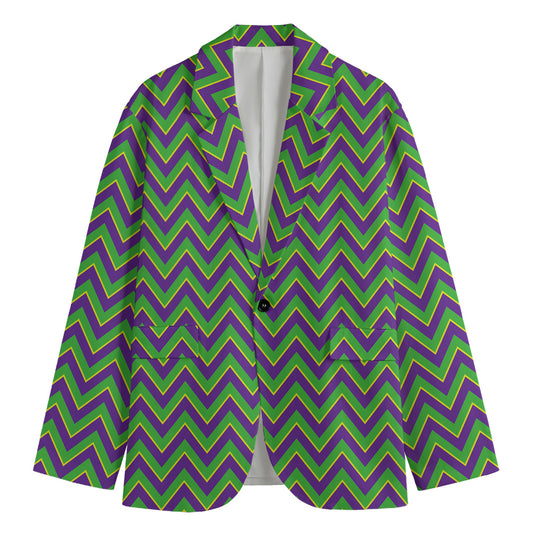 Mardi Gras Zigzag Pattern Print Men's Cotton Blazer