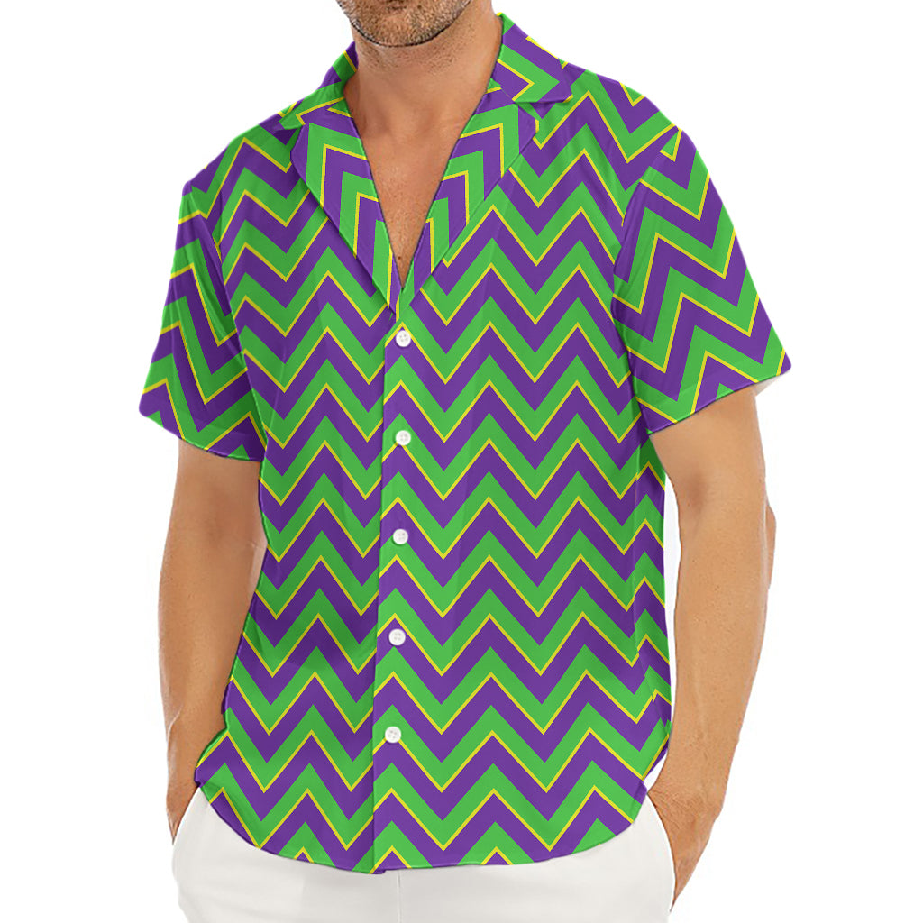 Mardi Gras Zigzag Pattern Print Men's Deep V-Neck Shirt