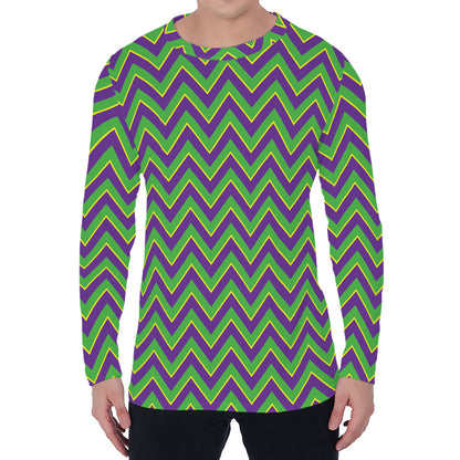 Mardi Gras Zigzag Pattern Print Men's Long Sleeve T-Shirt