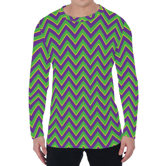 Mardi Gras Zigzag Pattern Print Men's Long Sleeve T-Shirt