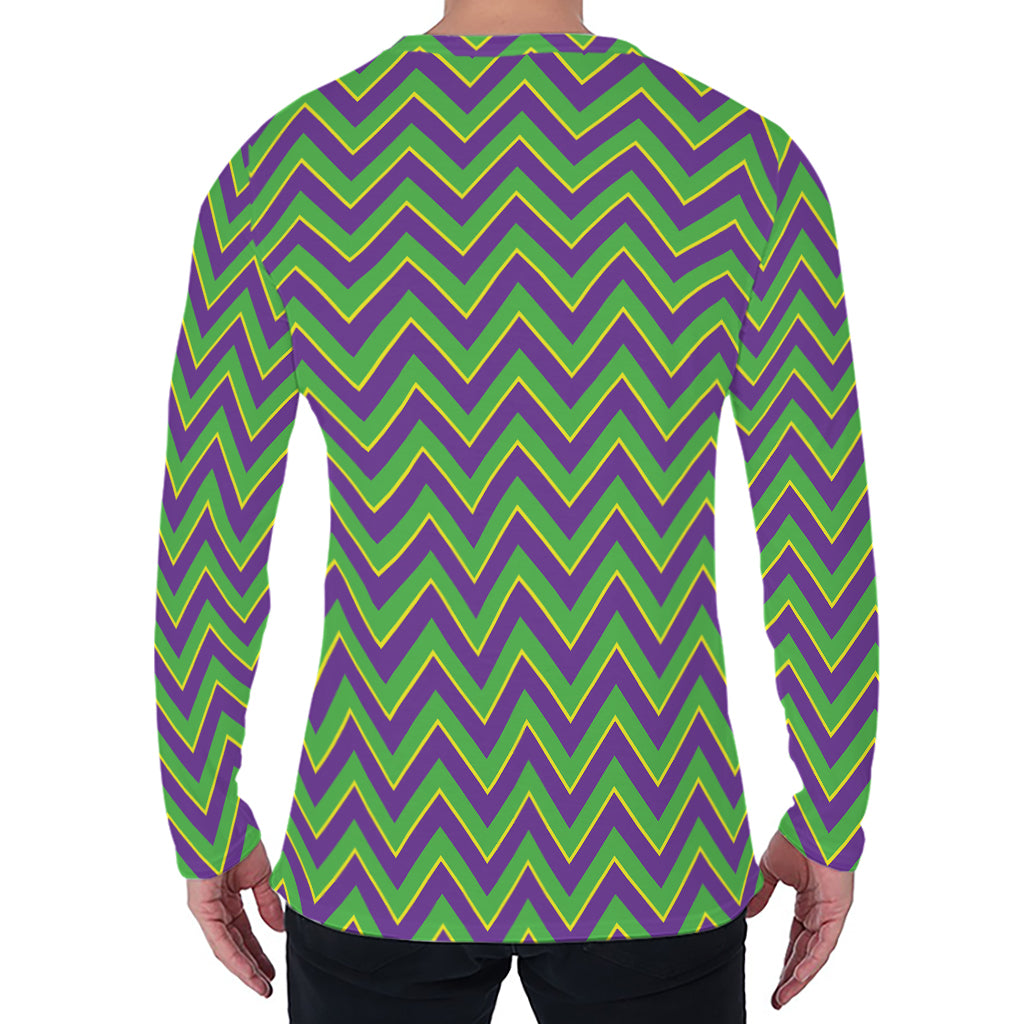 Mardi Gras Zigzag Pattern Print Men's Long Sleeve T-Shirt