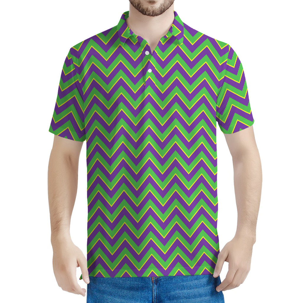Mardi Gras Zigzag Pattern Print Men's Polo Shirt