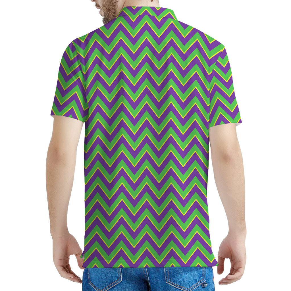 Mardi Gras Zigzag Pattern Print Men's Polo Shirt