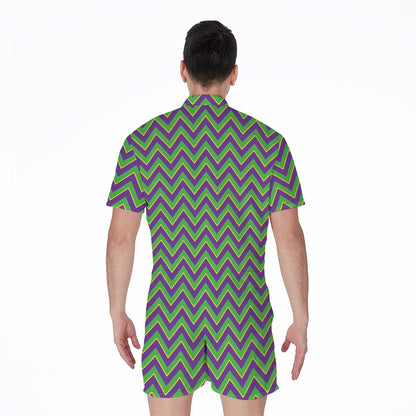 Mardi Gras Zigzag Pattern Print Men's Rompers