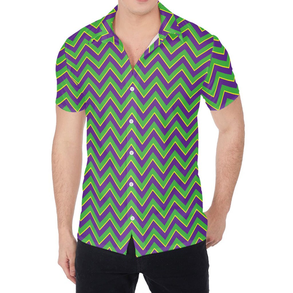 Mardi Gras Zigzag Pattern Print Men's Shirt