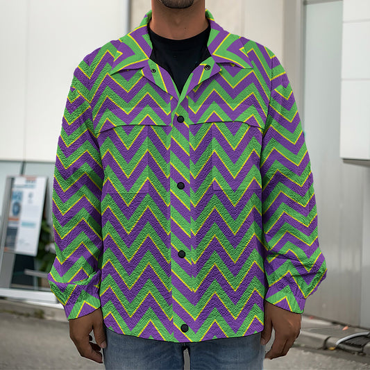 Mardi Gras Zigzag Pattern Print Men's Shirt Jacket