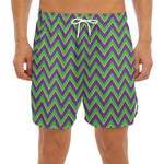 Mardi Gras Zigzag Pattern Print Men's Split Running Shorts