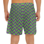 Mardi Gras Zigzag Pattern Print Men's Split Running Shorts
