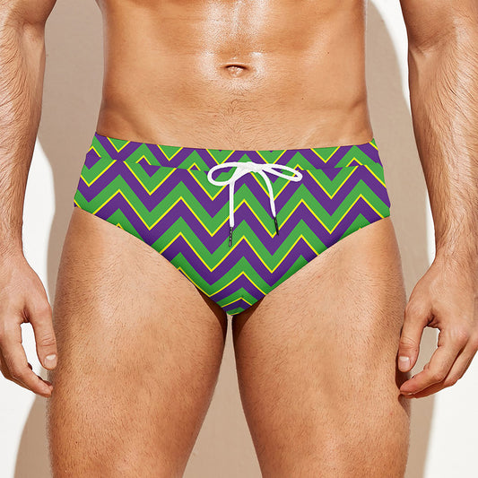 Mardi Gras Zigzag Pattern Print Men's Swim Briefs