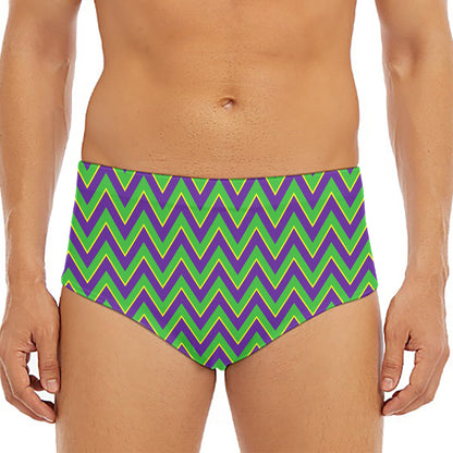 Mardi Gras Zigzag Pattern Print Men's Triangle Swim Briefs